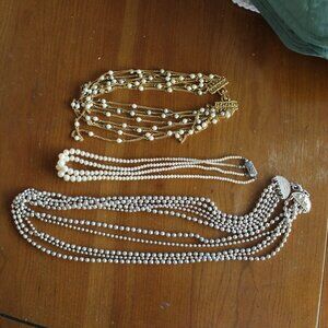 Various Vintage Necklaces - Set of 3. Pearls; Gold & Pearls; Silver Beads
